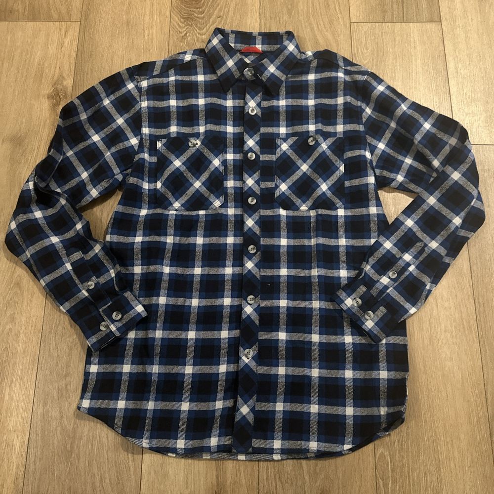AmericaWare Mens Blue Black Plaid Flannel Shirt Long Sleeve Cotton Size Medium